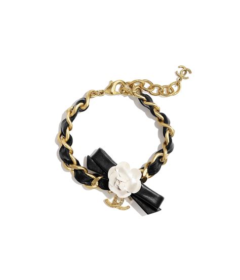 chanel metal calfskin bracelet gold black|Bracelet .